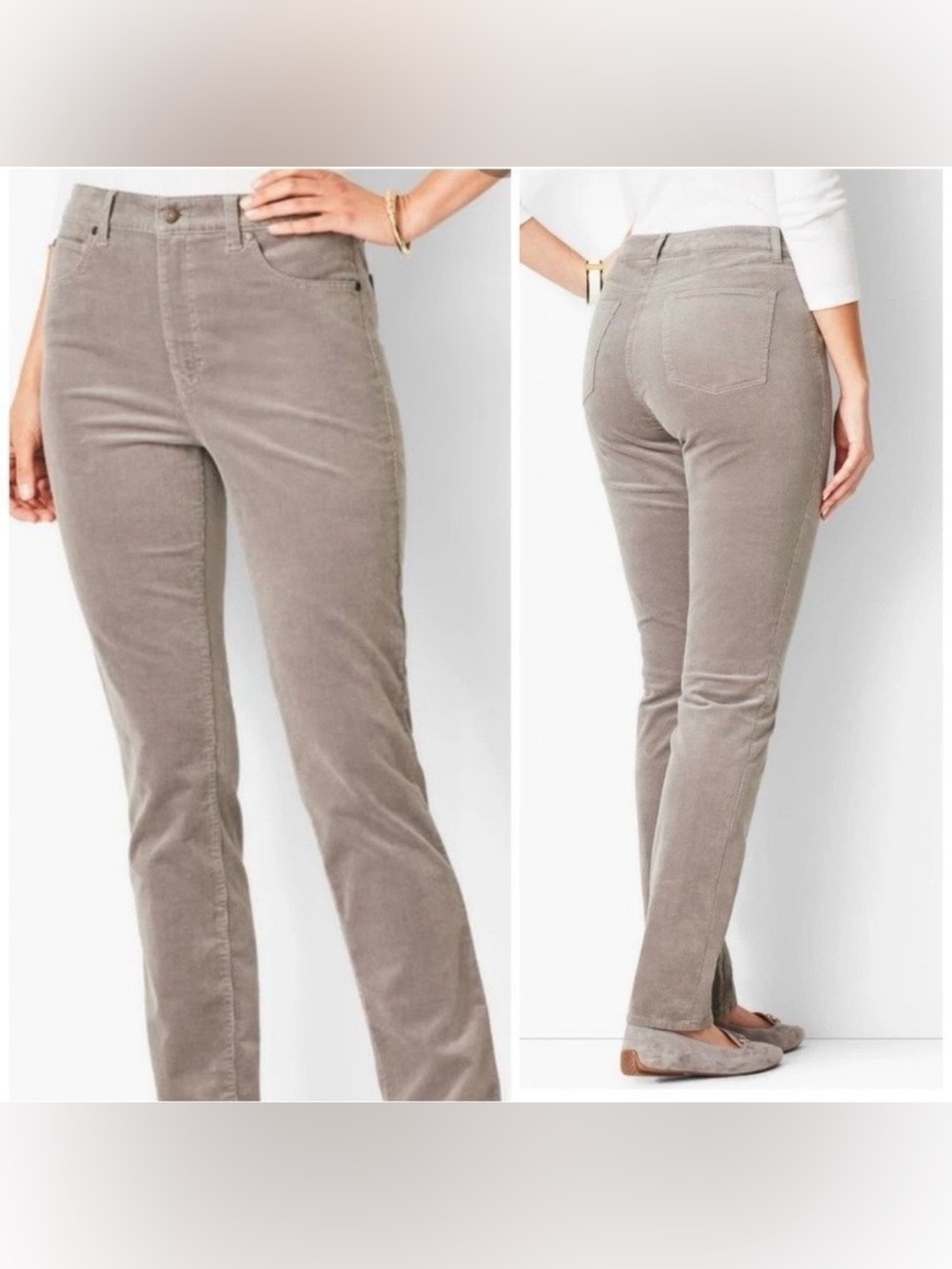 NWT Talbots High Waist Straight Leg Corduroy Pants Women 10 Gray Taupe Classic